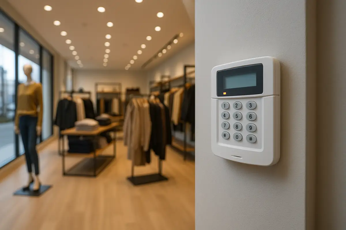 Clavier d’alarme dans une boutique moderne équipée d’un système de sécurité SAS 26.